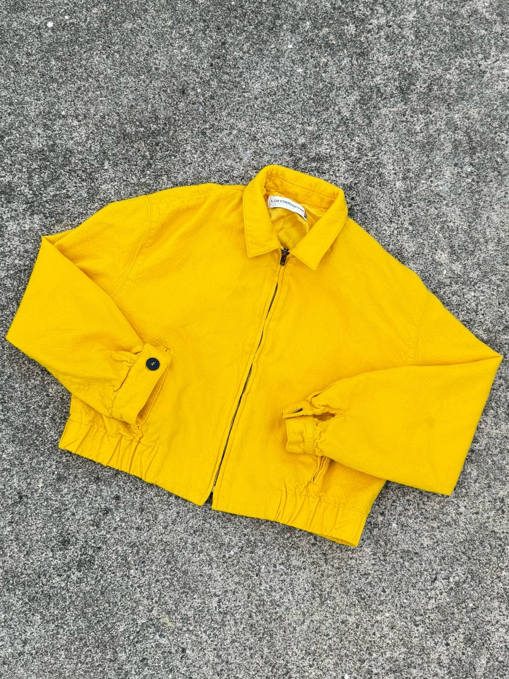 Liz Claiborne Vintage %100 wool Yellow Zip-Front Collar Jacket